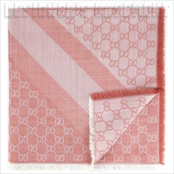 GUCCI 2-tone Pink & Ivory GGWEB giant 55"-sqr wool/silk pashmina shawl scarf NWT - Picture 6 of 13